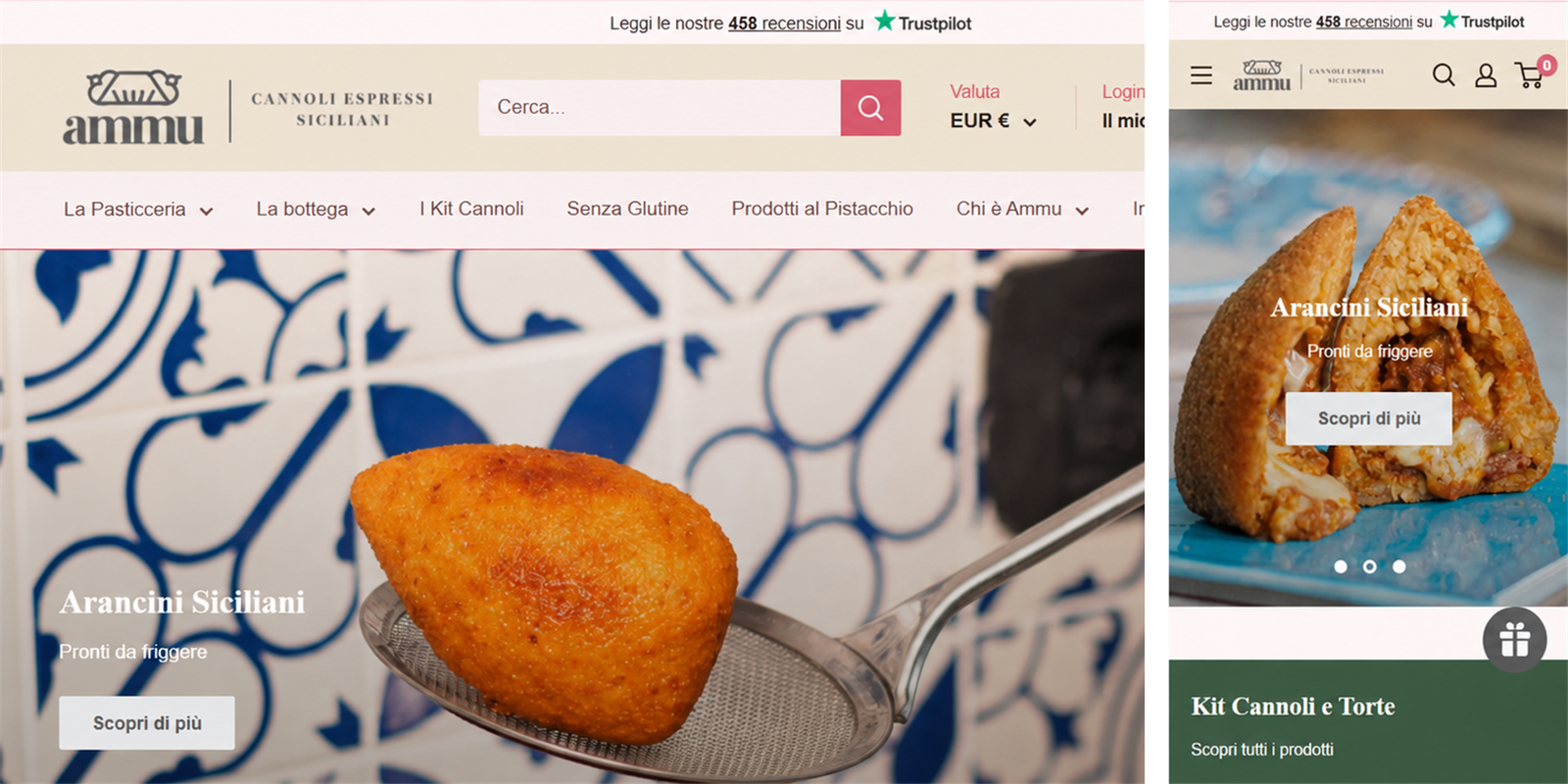 Ammu Cannoli — progetto desktop e mobile