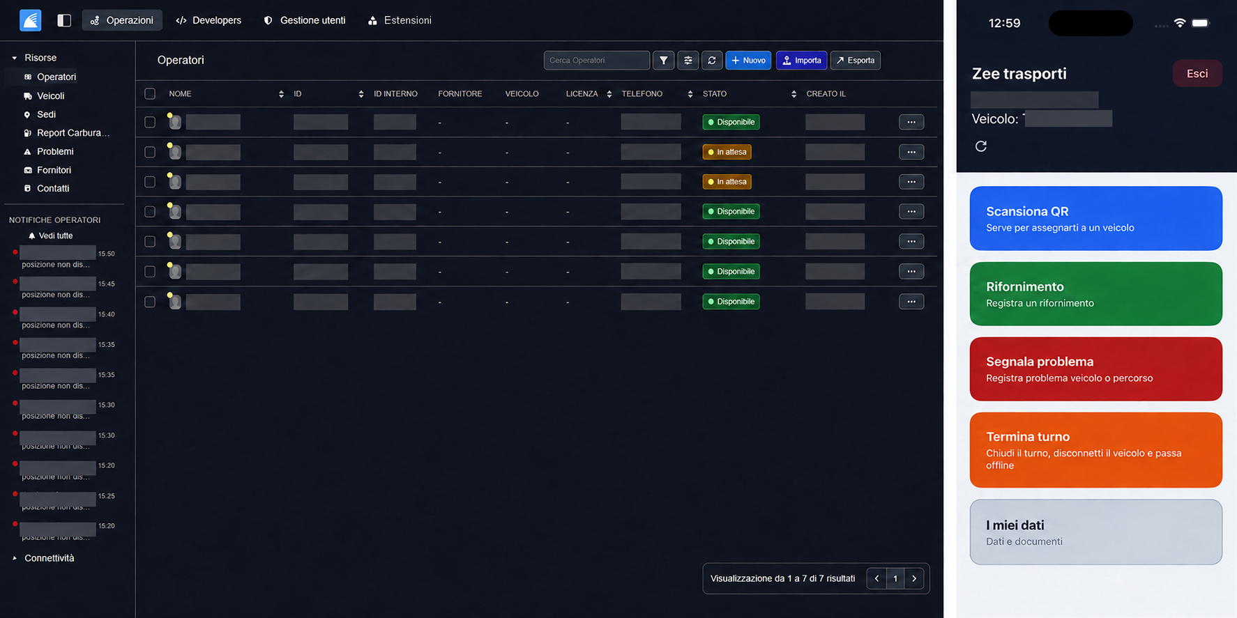 Zee Trasporti — progetto desktop e mobile